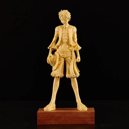 One Piece Monkey D. Luffy - Chinese Boxwood Solid Wood Statues, Creative Feng Shui Sculpture, Collectible Home Decor