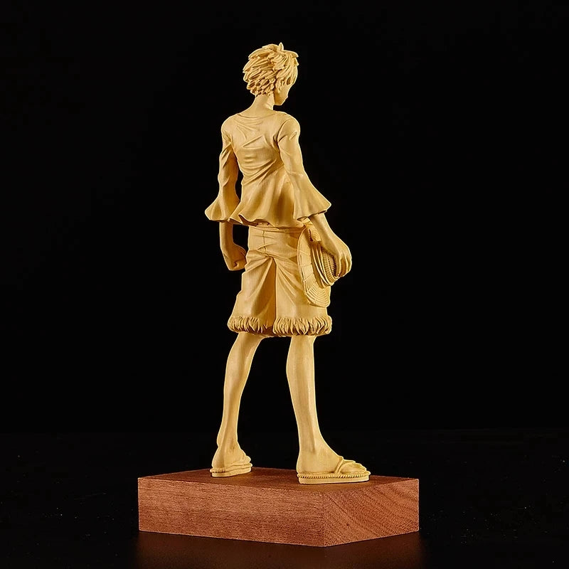 One Piece Monkey D. Luffy - Chinese Boxwood Solid Wood Statues, Creative Feng Shui Sculpture, Collectible Home Decor