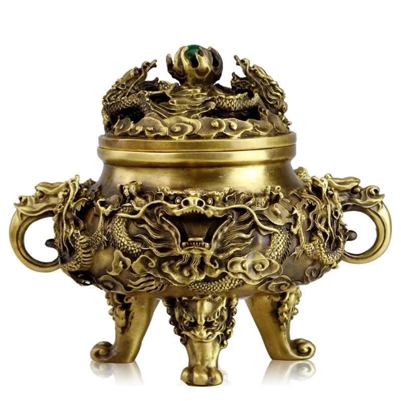 Open pure copper incense burner antique Kowloon incense burner ornaments incense Tao materials supplies room Buddhist temple dec