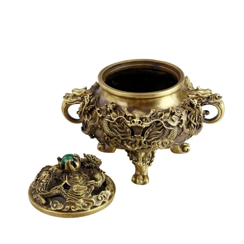 Open pure copper incense burner antique Kowloon incense burner ornaments incense Tao materials supplies room Buddhist temple dec