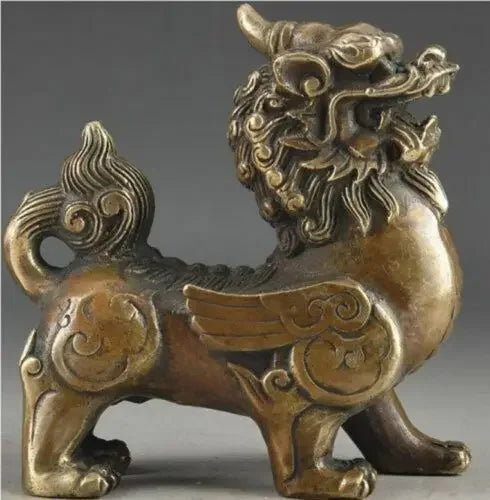 Oriental Handcarved Brass Exorcism Kirin Gather wealth Brave troops pixiu statue
