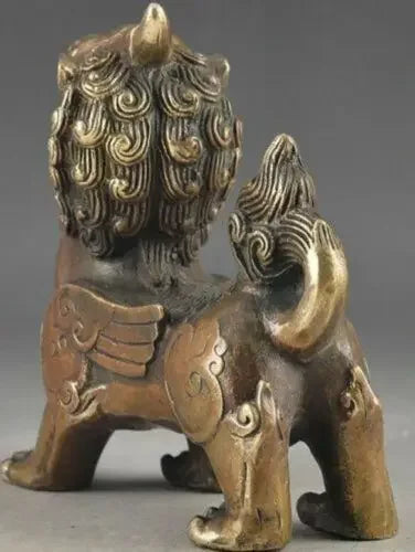Oriental Handcarved Brass Exorcism Kirin Gather wealth Brave troops pixiu statue