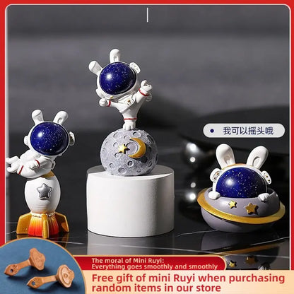 Originality Rabbit's Ears Space Astronaut Car Ornaments Bonsai Decoration Desktop Creative Trinket Home Accessories Figurines
