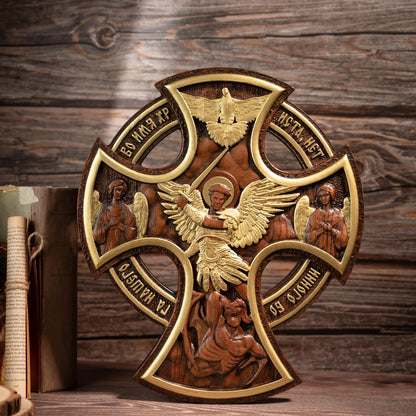 Orthodox Archangel Cross Christian Home Wall Decoration Wood Sculpture Tabletop Decoration St. Michael's Church Decoration