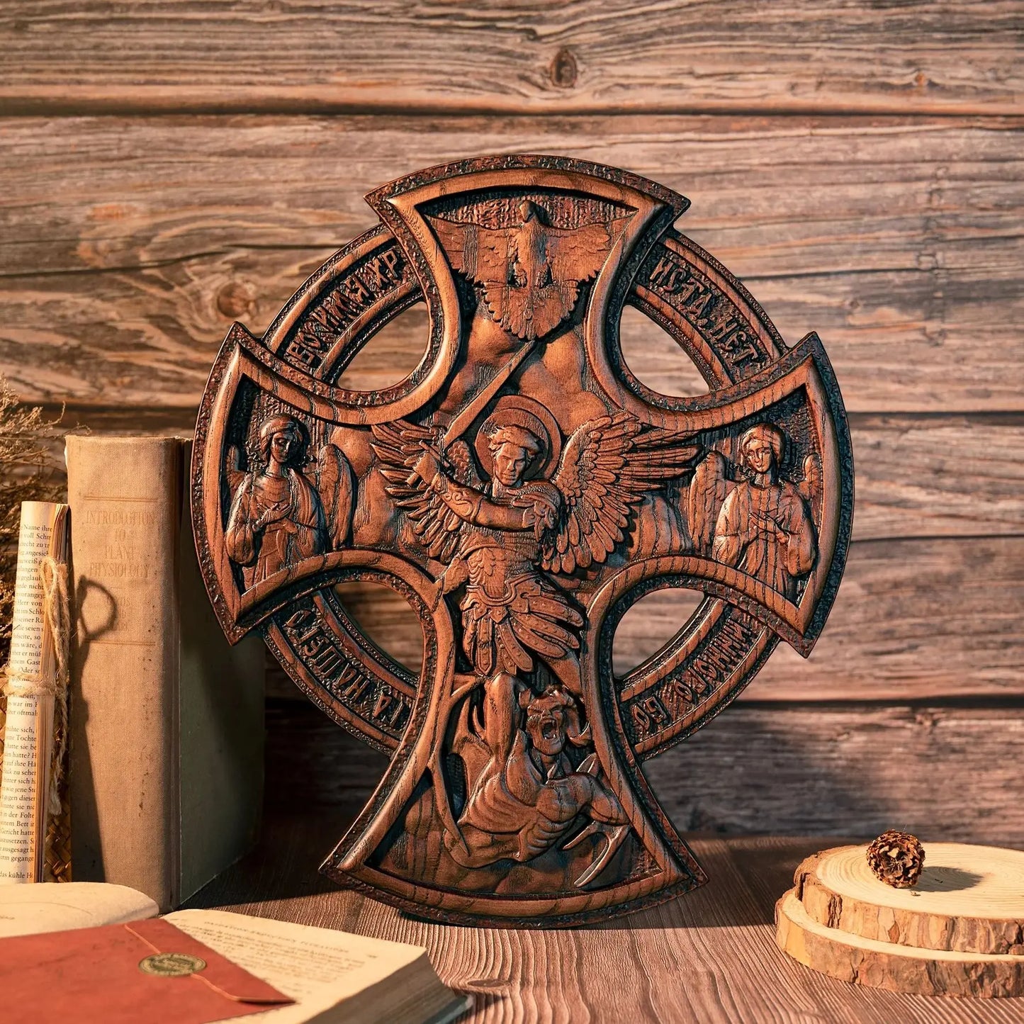 Orthodox Archangel Cross Christian Home Wall Decoration Wood Sculpture Tabletop Decoration St. Michael's Church Decoration