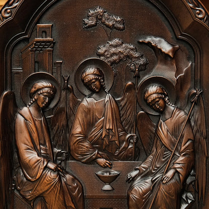 Orthodox Holy Trinity Wood Carving Ornament Wall Decor Christian Holy Family Holy Spirit Religious Home Decor Catholicism