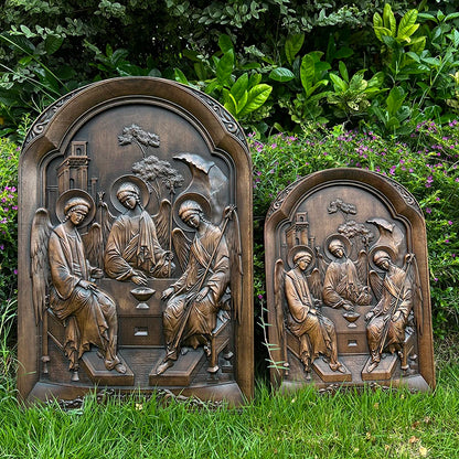 Orthodox Holy Trinity Wood Carving Ornament Wall Decor Christian Holy Family Holy Spirit Religious Home Decor Catholicism