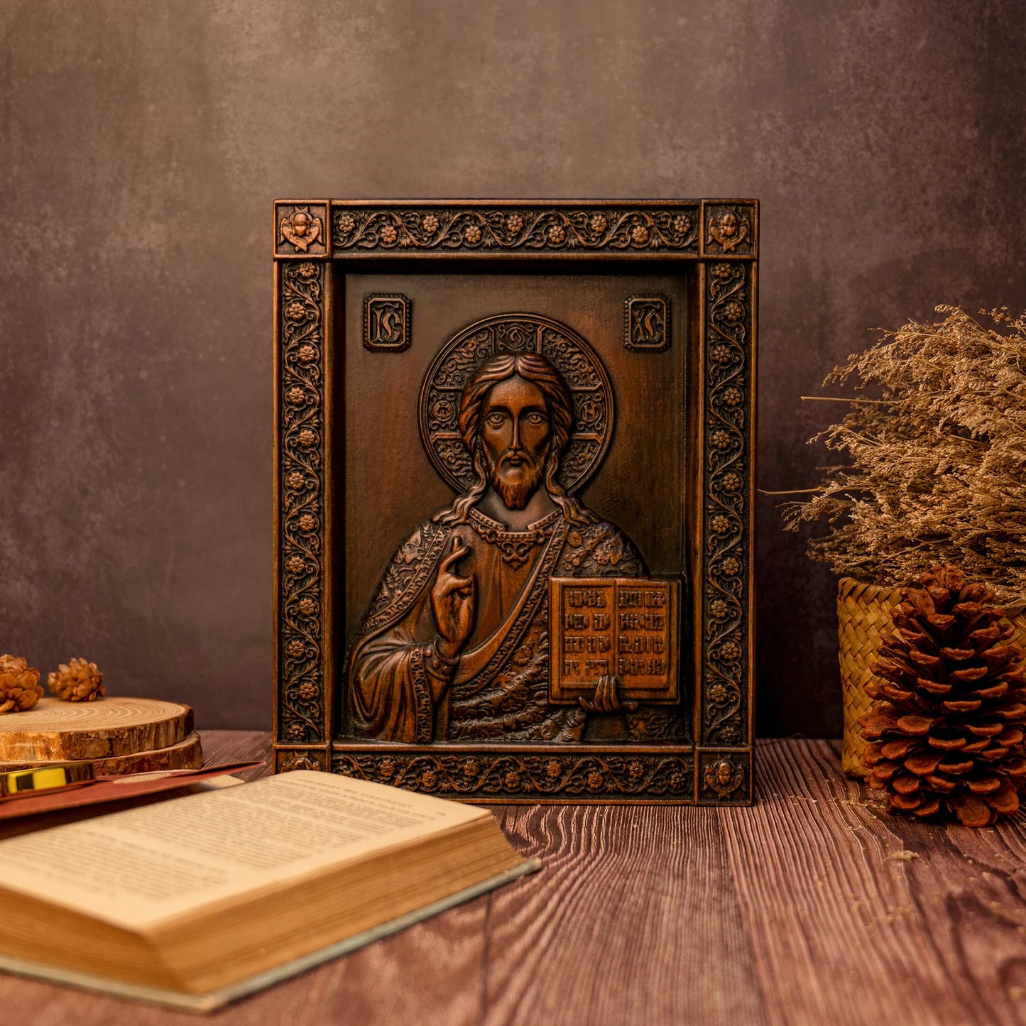 Orthodox Jesus statue wood carving plaque Catholic religious figures church wall hanging ornaments Christian Jesus statue