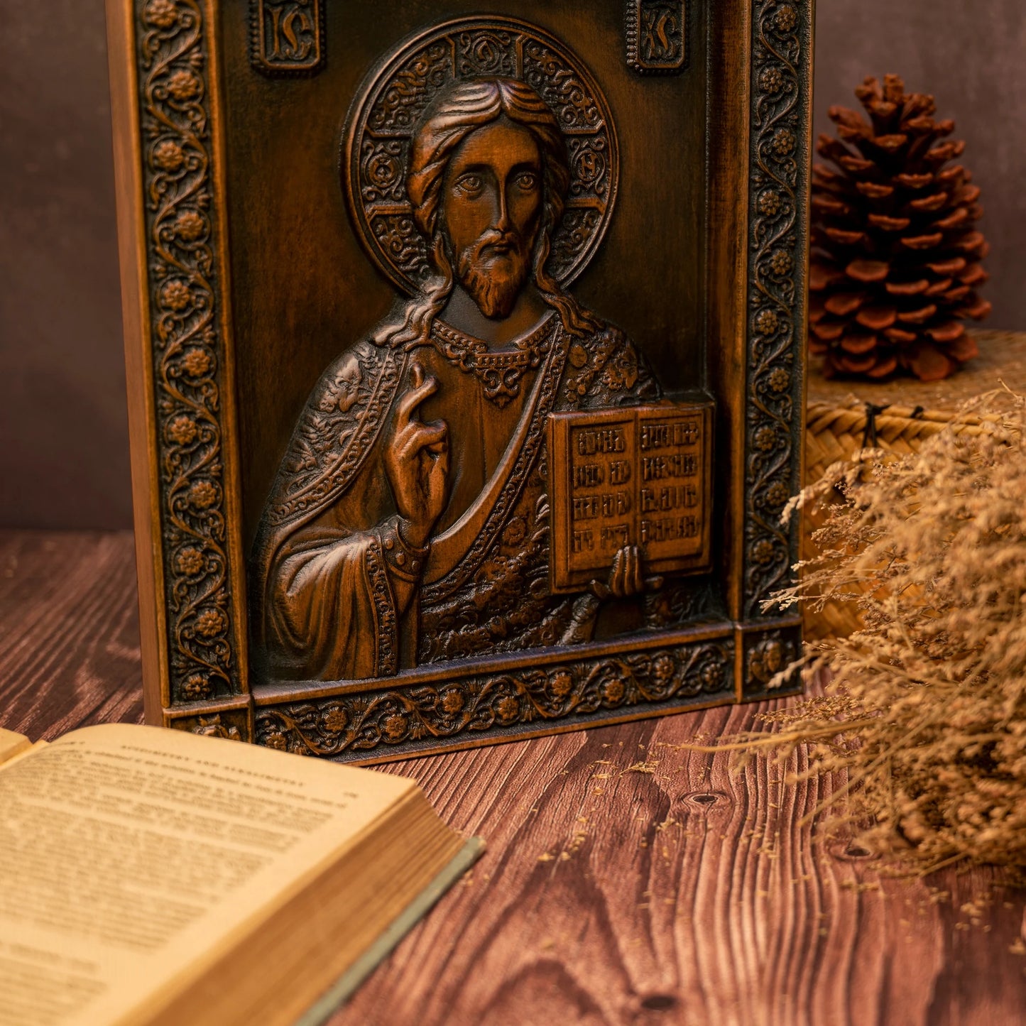 Orthodox Jesus statue wood carving plaque Catholic religious figures church wall hanging ornaments Christian Jesus statue