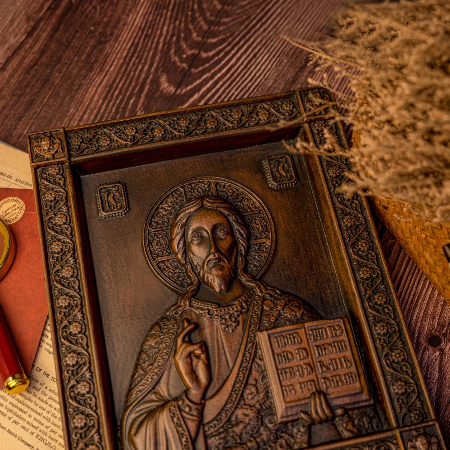 Orthodox Jesus statue wood carving plaque Catholic religious figures church wall hanging ornaments Christian Jesus statue