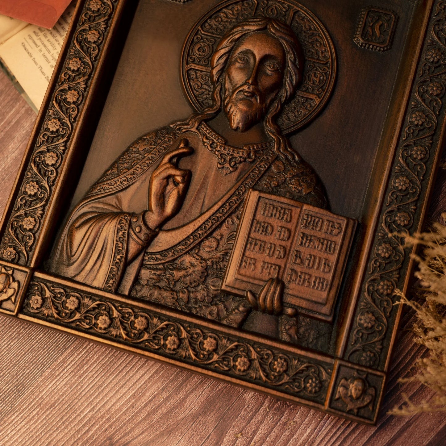 Orthodox Jesus statue wood carving plaque Catholic religious figures church wall hanging ornaments Christian Jesus statue