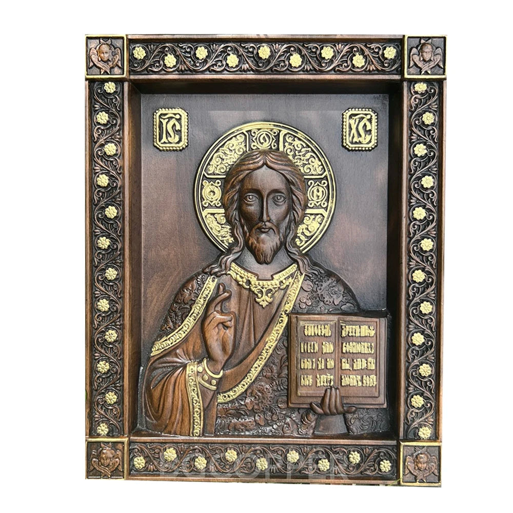 Orthodox jesus icon wood carving plaque catholic home church wall hanging christian christmas decoration gift jesus statue