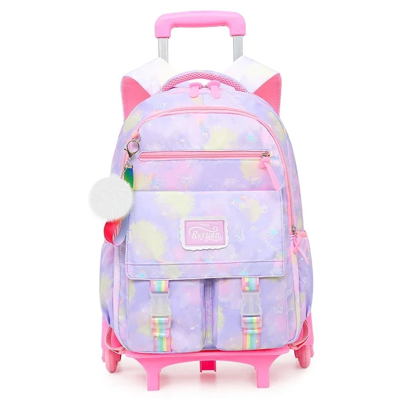 Orthopedic School Bag Child With Wheels Waterproof Primary Student Backpack Travel Bagpack For Teenage Girls Trolley Schoolbags