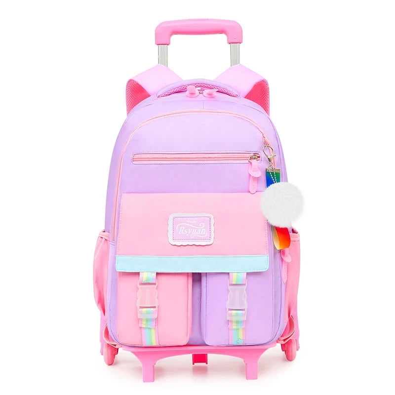 Orthopedic School Bag Child With Wheels Waterproof Primary Student Backpack Travel Bagpack For Teenage Girls Trolley Schoolbags