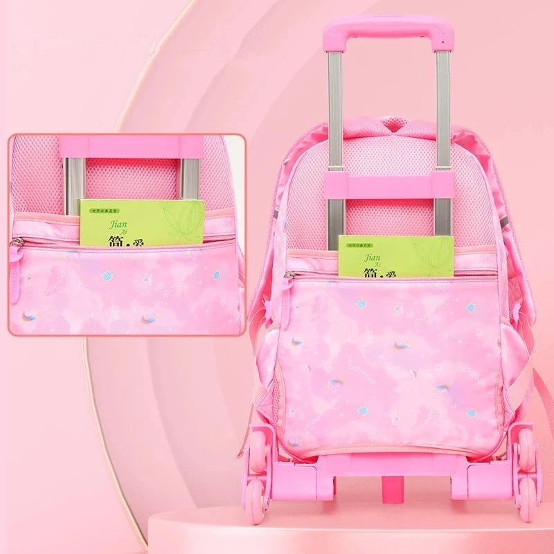 Orthopedic School Bag Child With Wheels Waterproof Primary Student Backpack Travel Bagpack For Teenage Girls Trolley Schoolbags