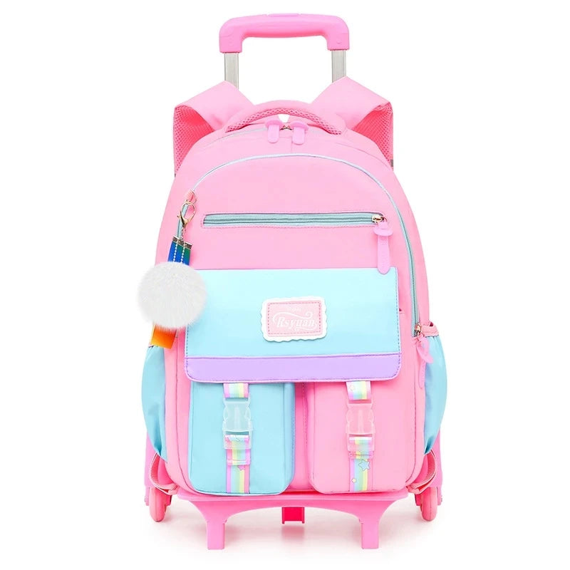 Orthopedic School Bag Child With Wheels Waterproof Primary Student Backpack Travel Bagpack For Teenage Girls Trolley Schoolbags
