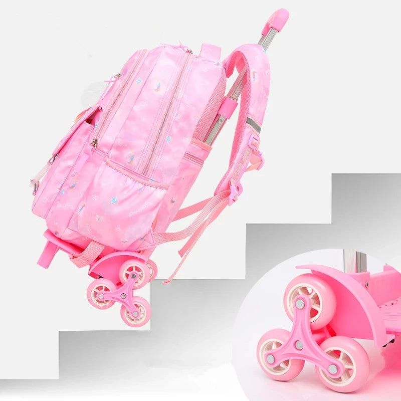 Orthopedic School Bag Child With Wheels Waterproof Primary Student Backpack Travel Bagpack For Teenage Girls Trolley Schoolbags