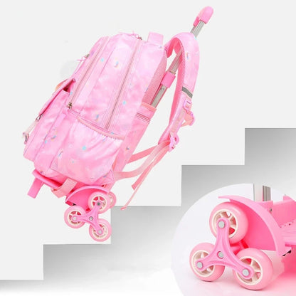 Orthopedic School Bag Child With Wheels Waterproof Primary Student Backpack Travel Bagpack For Teenage Girls Trolley Schoolbags