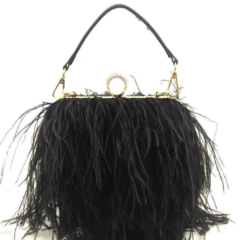 Ostrich Feather Luxury Party Evening Clutch Bag Women Wedding Purses and Handbags Small Shoulder Chain Bag Designer Bag