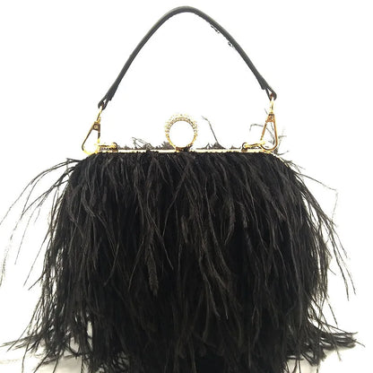 Ostrich Feather Luxury Party Evening Clutch Bag Women Wedding Purses and Handbags Small Shoulder Chain Bag Designer Bag
