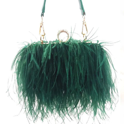 Ostrich Feather Luxury Party Evening Clutch Bag Women Wedding Purses and Handbags Small Shoulder Chain Bag Designer Bag