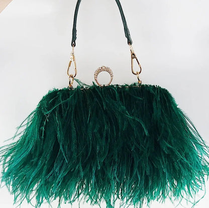 Ostrich Feather Luxury Party Evening Clutch Bag Women Wedding Purses and Handbags Small Shoulder Chain Bag Designer Bag