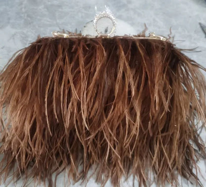 Ostrich Feather Luxury Party Evening Clutch Bag Women Wedding Purses and Handbags Small Shoulder Chain Bag Designer Bag