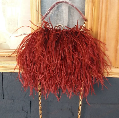 Ostrich Feather Luxury Party Evening Clutch Bag Women Wedding Purses and Handbags Small Shoulder Chain Bag Designer Bag