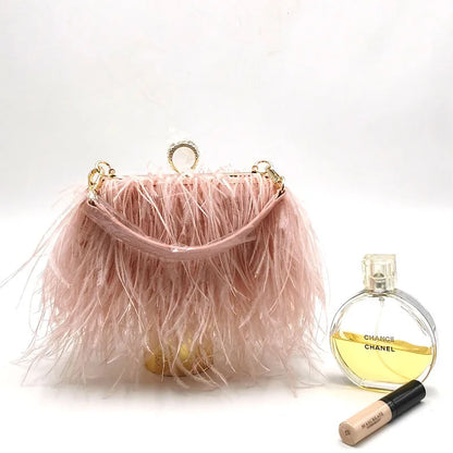 Ostrich Feather Luxury Party Evening Clutch Bag Women Wedding Purses and Handbags Small Shoulder Chain Bag Designer Bag