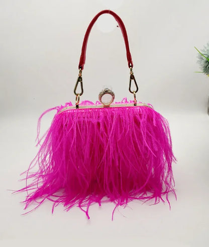 Ostrich Feather Luxury Party Evening Clutch Bag Women Wedding Purses and Handbags Small Shoulder Chain Bag Designer Bag
