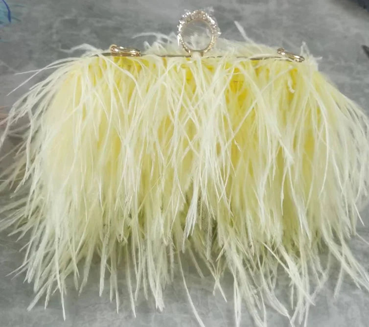 Ostrich Feather Luxury Party Evening Clutch Bag Women Wedding Purses and Handbags Small Shoulder Chain Bag Designer Bag