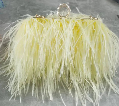 Ostrich Feather Luxury Party Evening Clutch Bag Women Wedding Purses and Handbags Small Shoulder Chain Bag Designer Bag