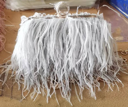 Ostrich Feather Luxury Party Evening Clutch Bag Women Wedding Purses and Handbags Small Shoulder Chain Bag Designer Bag