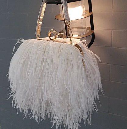 Ostrich Feather Luxury Party Evening Clutch Bag Women Wedding Purses and Handbags Small Shoulder Chain Bag Designer Bag