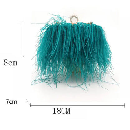 Ostrich Feather Luxury Party Evening Clutch Bag Women Wedding Purses and Handbags Small Shoulder Chain Bag Designer Bag