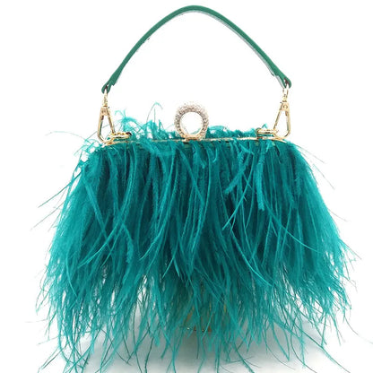 Ostrich Feather Luxury Party Evening Clutch Bag Women Wedding Purses and Handbags Small Shoulder Chain Bag Designer Bag