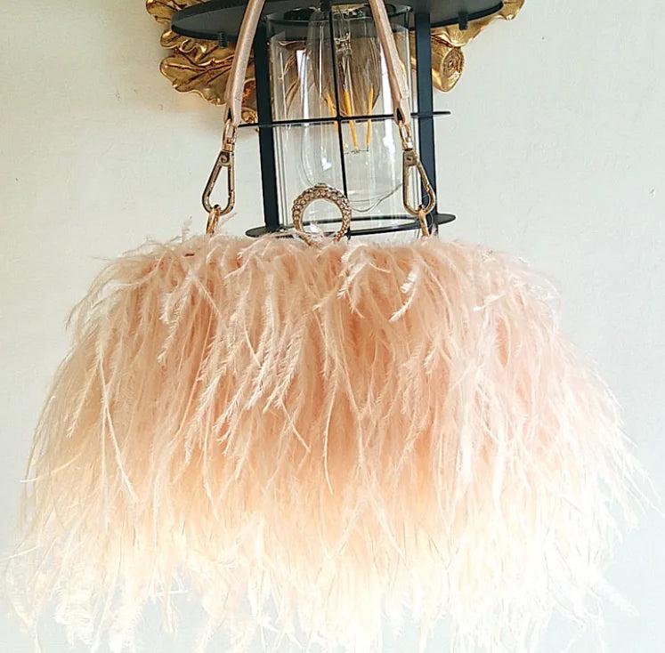 Ostrich Feather Luxury Party Evening Clutch Bag Women Wedding Purses and Handbags Small Shoulder Chain Bag Designer Bag