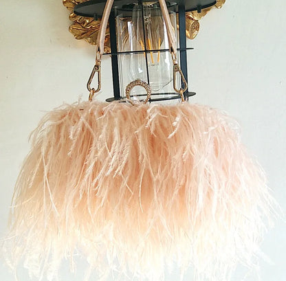 Ostrich Feather Luxury Party Evening Clutch Bag Women Wedding Purses and Handbags Small Shoulder Chain Bag Designer Bag