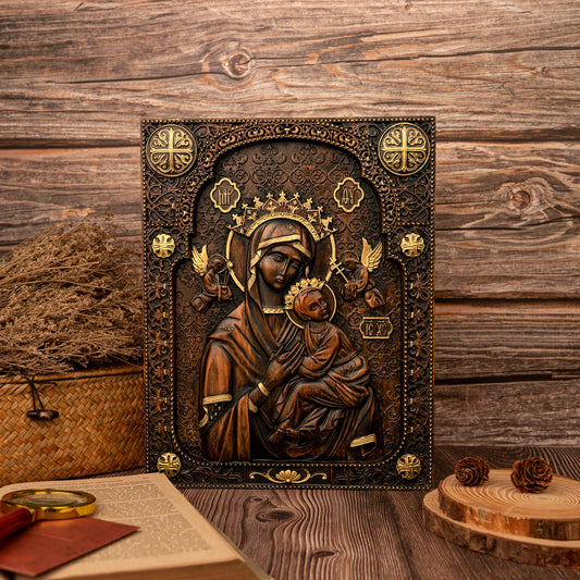 Our Lady of Perpetual Help Wood Carved Wall Decor Catholic Religious Items Home Decor Our Lady Statue Vintage Wall Art