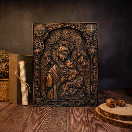Our Lady of Perpetual Help Wood Carved Wall Decor Catholic Religious Items Home Decor Our Lady Statue Vintage Wall Art