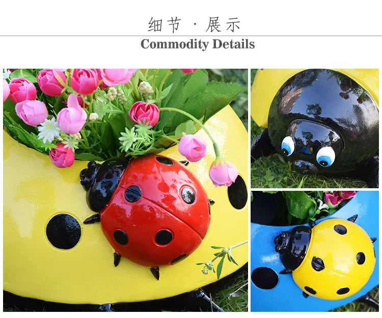 Outdoor balcony patio garden lawn resin seven-star ladybird flower pot decoration landscape sculpture
