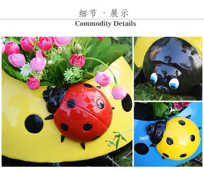 Outdoor balcony patio garden lawn resin seven-star ladybird flower pot decoration landscape sculpture