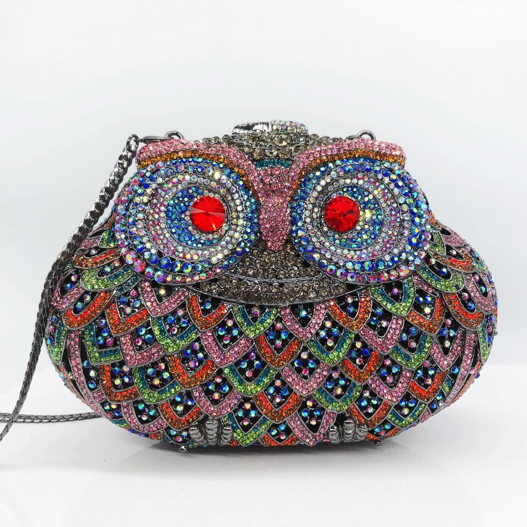 Owl Diamond Luxury Evening Purse For Women Boutique Novelty Crystal Metallic Clutch Bags Party Wedding Ladies Chain Handbag Chic
