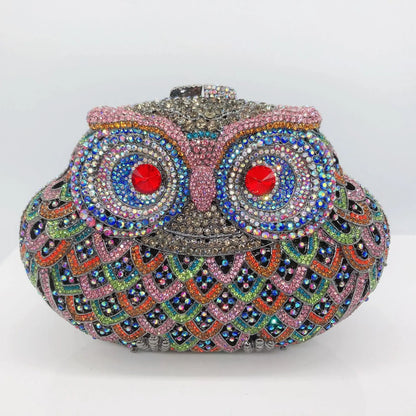Owl Diamond Luxury Evening Purse For Women Boutique Novelty Crystal Metallic Clutch Bags Party Wedding Ladies Chain Handbag Chic