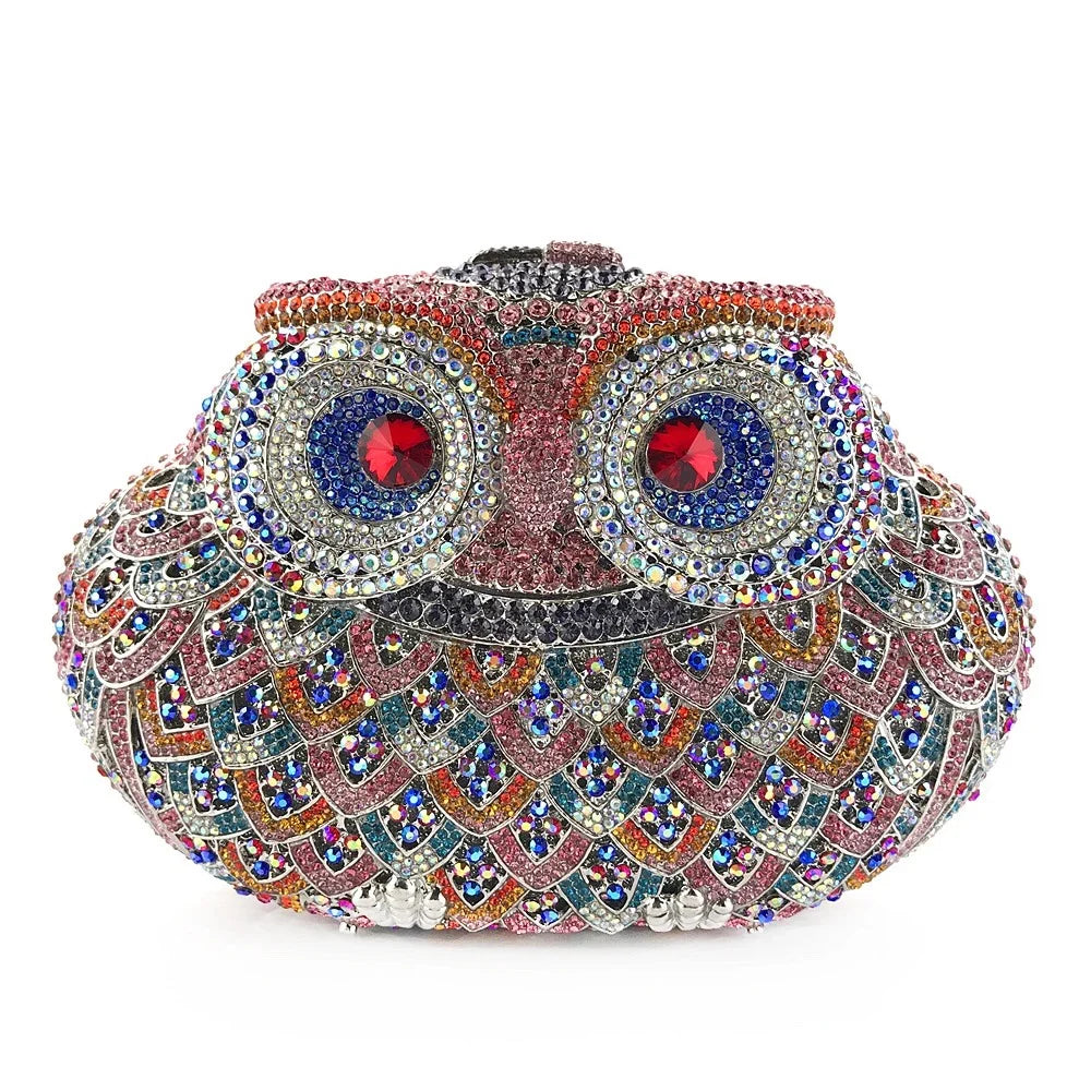 Owl Diamond Luxury Evening Purse For Women Boutique Novelty Crystal Metallic Clutch Bags Party Wedding Ladies Chain Handbag Chic