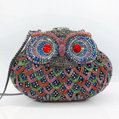 Owl Diamond Luxury Evening Purse For Women Boutique Novelty Crystal Metallic Clutch Bags Party Wedding Ladies Chain Handbag Chic