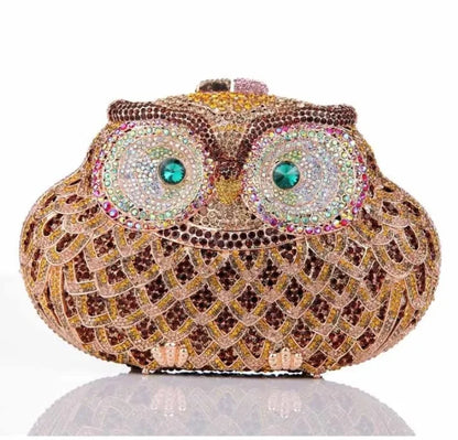 Owl Diamond Luxury Evening Purse For Women Boutique Novelty Crystal Metallic Clutch Bags Party Wedding Ladies Chain Handbag Chic