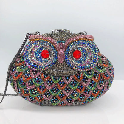 Owl Diamond Luxury Evening Purse For Women Boutique Novelty Crystal Metallic Clutch Bags Party Wedding Ladies Chain Handbag Chic