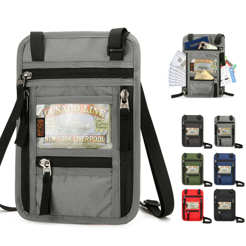 Oxford Passport Bag with RFID Blocking Neck Card Pouch Multifunction ID Wallet Waterproof Card Holder Lightweight