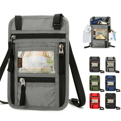 Oxford Passport Bag with RFID Blocking Neck Card Pouch Multifunction ID Wallet Waterproof Card Holder Lightweight